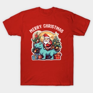 Santa clous riding a dinosaur T-Shirt